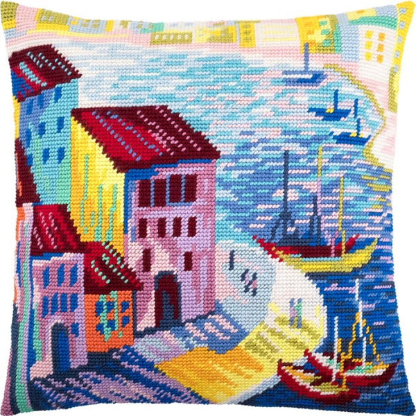 Tapestry Needlepoint pillow kit "Hamburg" DIY Printed canvas - DIY-craftkits