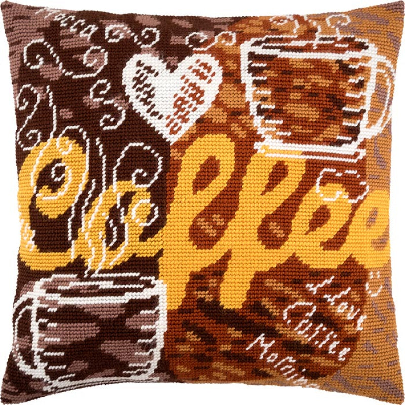 Tapestry Needlepoint pillow kit "Coffee" DIY Printed canvas - DIY-craftkits