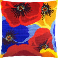 Tapestry Needlepoint pillow kit "Poppies" DIY Printed canvas - DIY-craftkits