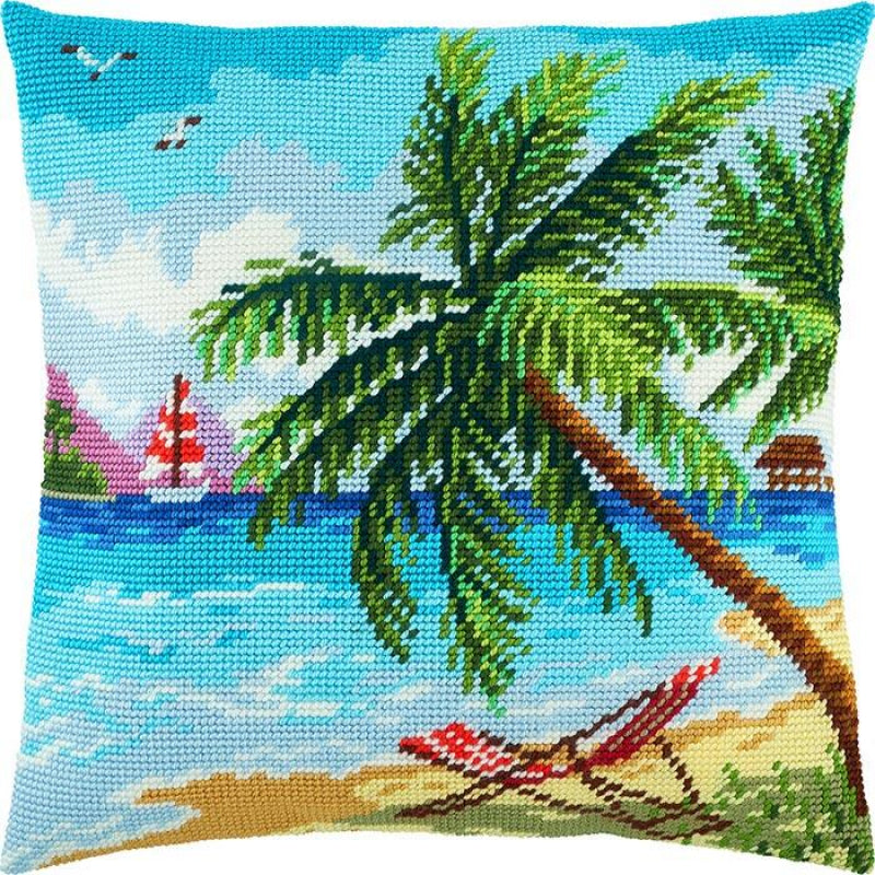 Tapestry Needlepoint pillow kit "Seychelles" DIY Printed canvas - DIY-craftkits