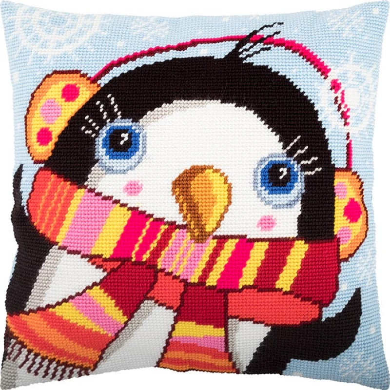 Tapestry Needlepoint pillow kit "Penguin" DIY Printed canvas - DIY-craftkits