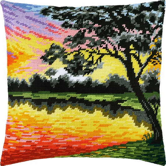 Tapestry Needlepoint pillow kit "Sunset" DIY Printed canvas - DIY-craftkits