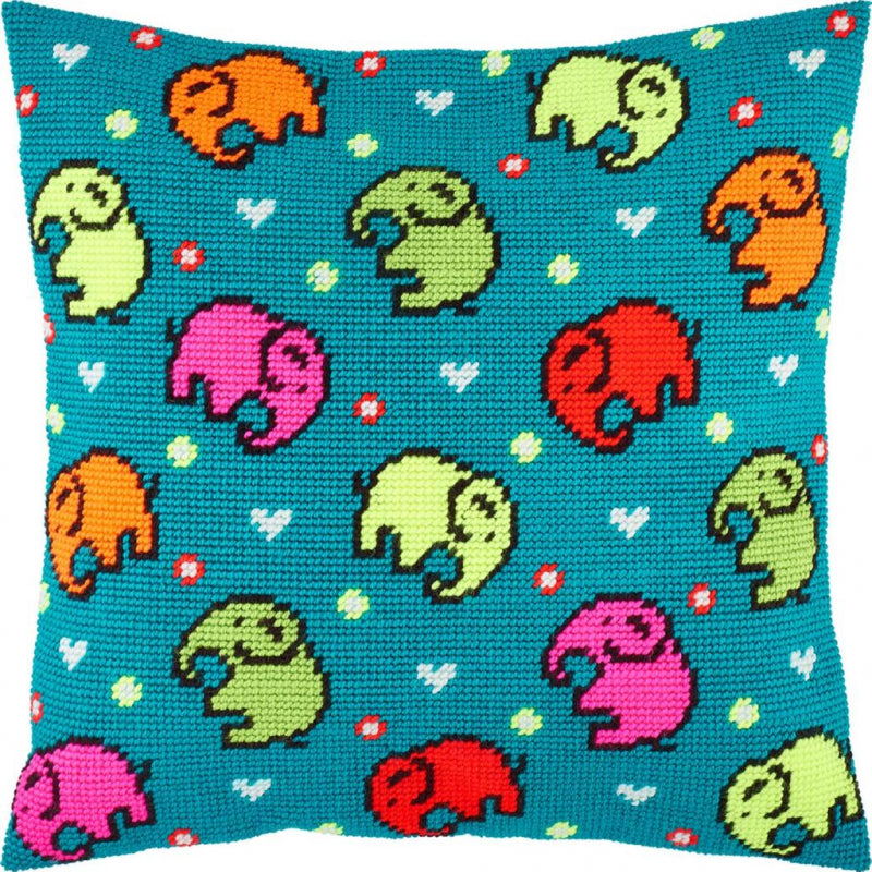 Tapestry Needlepoint pillow kit "Elephants" DIY Printed canvas - DIY-craftkits