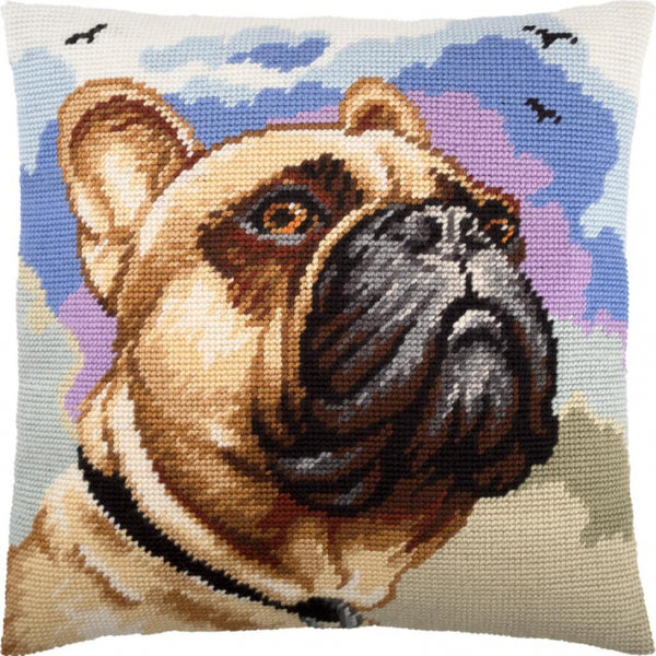 Tapestry Needlepoint pillow kit "French Bulldog" DIY Printed canvas - DIY-craftkits