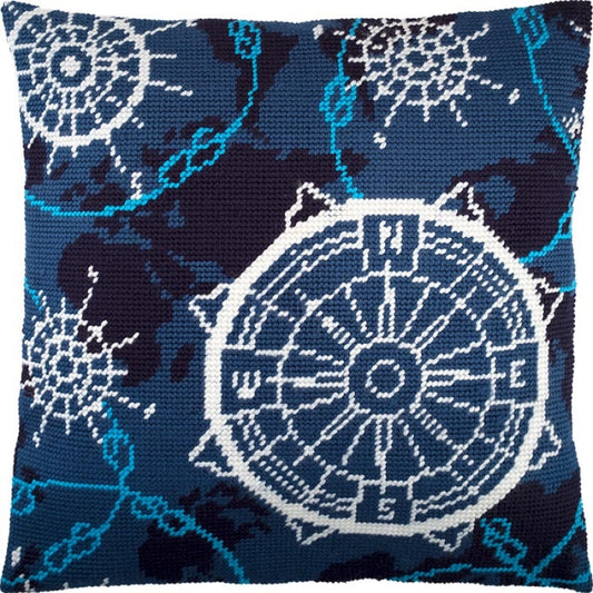 Tapestry Needlepoint pillow kit "Compass" DIY Printed canvas - DIY-craftkits