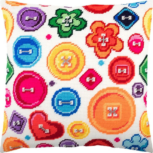 Tapestry Needlepoint pillow kit "Buttons" DIY Printed canvas - DIY-craftkits