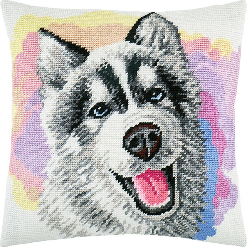 Tapestry Needlepoint pillow kit "Husky" DIY Printed canvas - DIY-craftkits