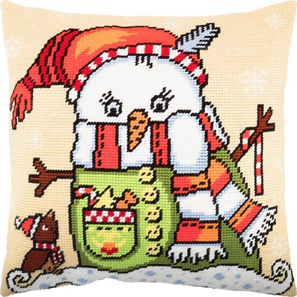 Tapestry Needlepoint pillow kit "Snowman" DIY Printed canvas - DIY-craftkits