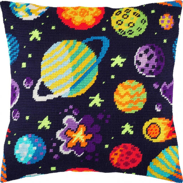 Tapestry Needlepoint pillow kit "Space" DIY Printed canvas - DIY-craftkits