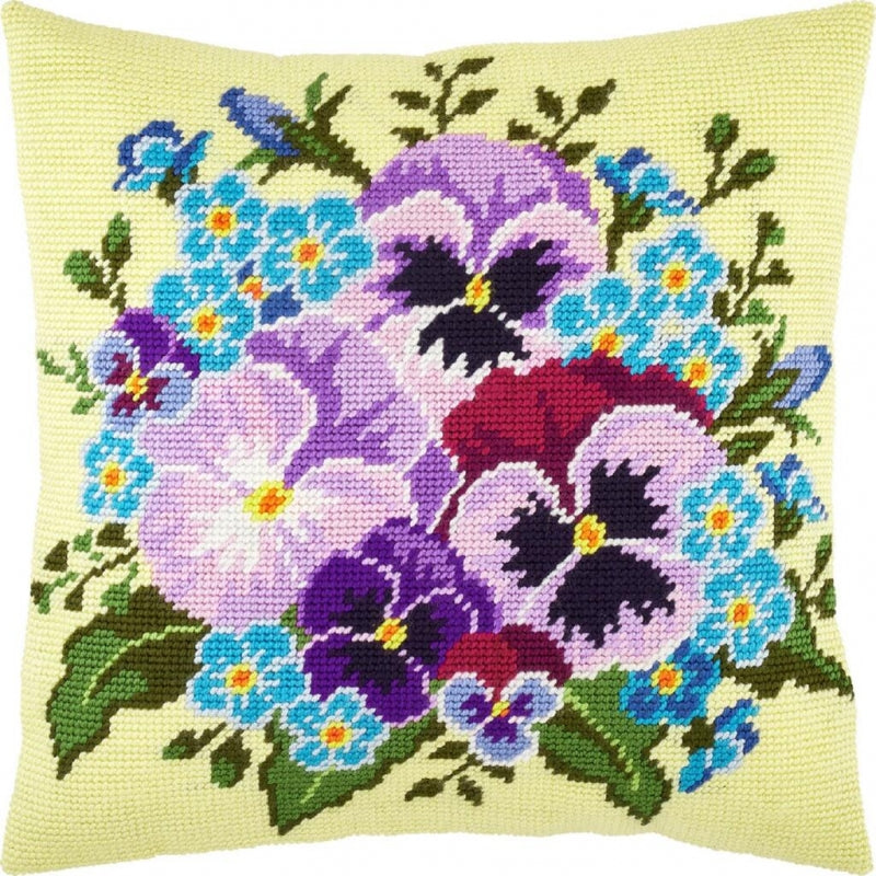 Tapestry Needlepoint pillow kit "Bouquet of violets" DIY Printed canvas - DIY-craftkits