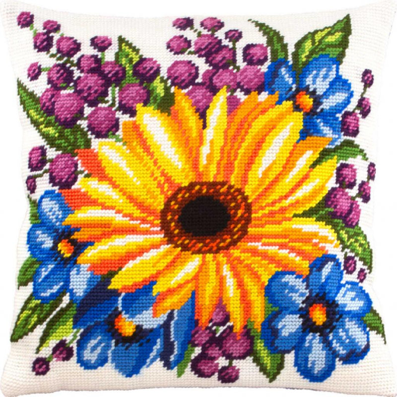 Tapestry Needlepoint pillow kit "Flowers" DIY Printed canvas - DIY-craftkits