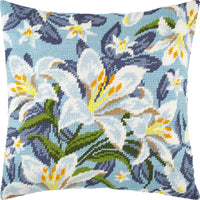 Tapestry Needlepoint pillow kit "White lilies" DIY Printed canvas - DIY-craftkits