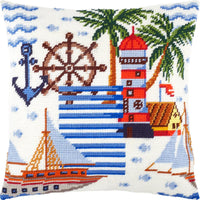 Tapestry Needlepoint pillow kit "Sea adventures" DIY Printed canvas - DIY-craftkits