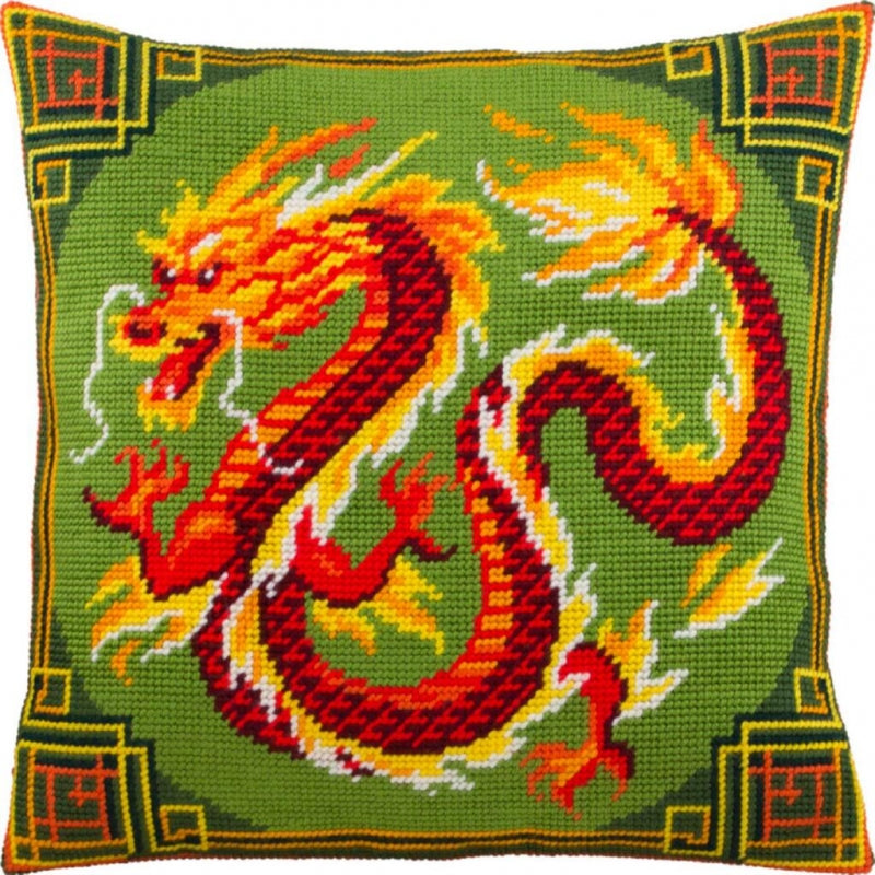 Tapestry Needlepoint pillow kit "Chinese dragon" DIY Printed canvas - DIY-craftkits