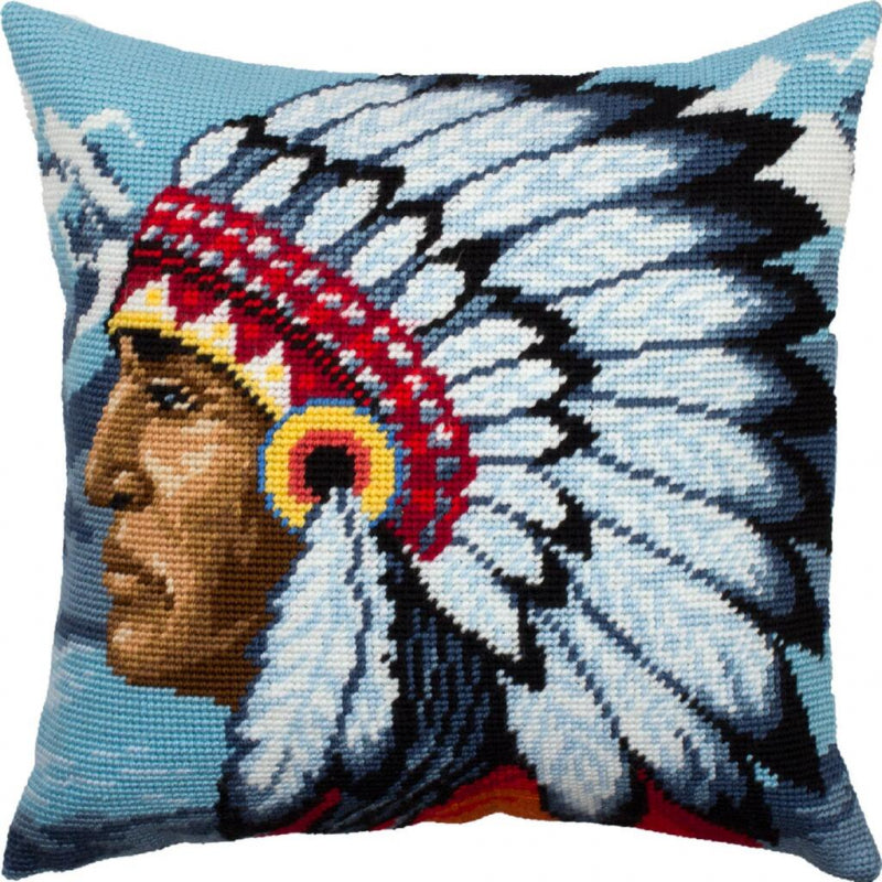 Tapestry Needlepoint pillow kit "Indian" DIY Printed canvas - DIY-craftkits