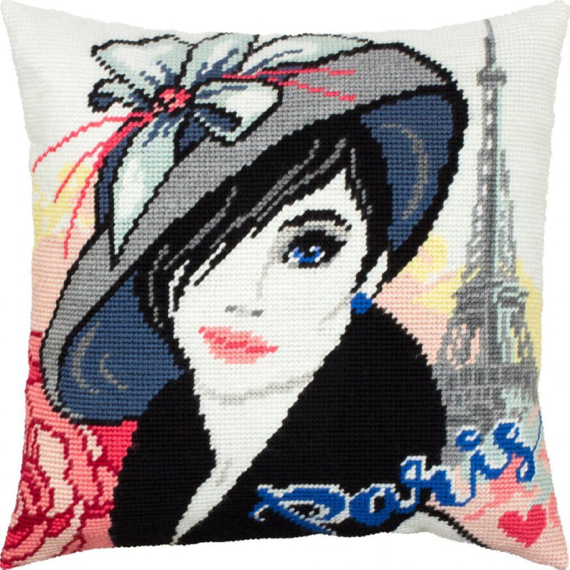 Tapestry Needlepoint pillow kit "Parisian" DIY Printed canvas - DIY-craftkits