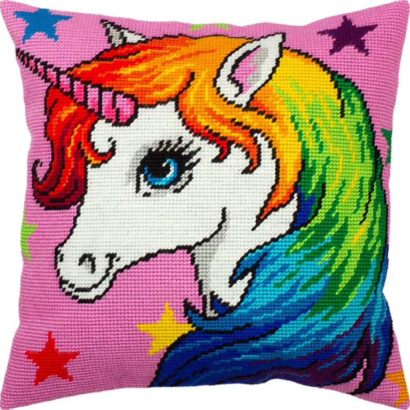 Tapestry Needlepoint pillow kit "Unicorn" DIY Printed canvas - DIY-craftkits