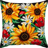 Tapestry Needlepoint pillow kit "Summer bouquet" DIY Printed canvas - DIY-craftkits