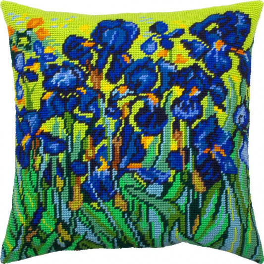 Tapestry Needlepoint pillow kit "Irises" DIY Printed canvas - DIY-craftkits