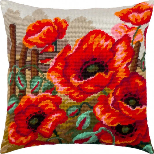 Tapestry Needlepoint pillow kit "Poppies" DIY Printed canvas - DIY-craftkits