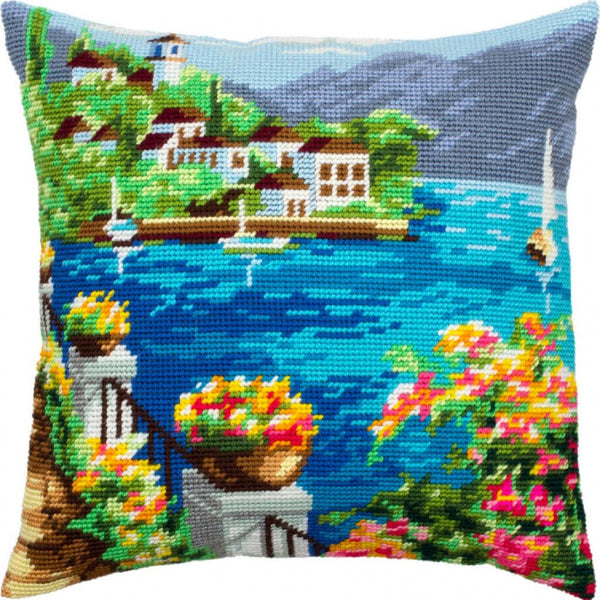 Tapestry Needlepoint pillow kit "Corfu" DIY Printed canvas - DIY-craftkits