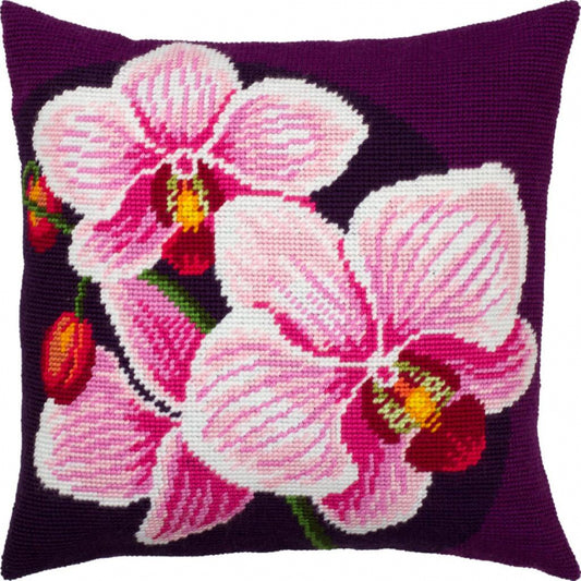 Tapestry Needlepoint pillow kit "Orchids" DIY Printed canvas - DIY-craftkits