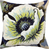 Tapestry Needlepoint pillow kit "White poppy" DIY Printed canvas - DIY-craftkits