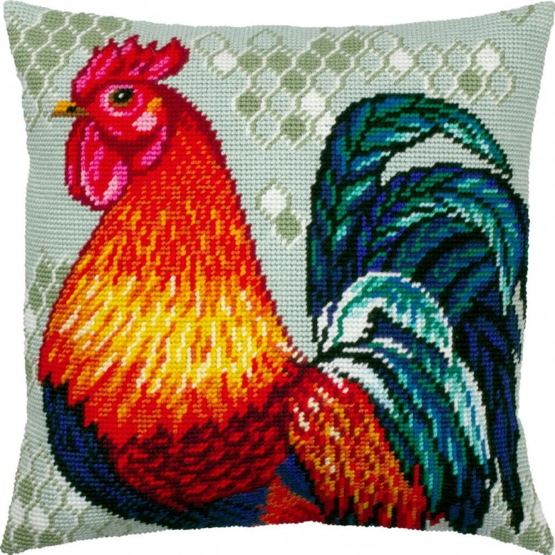 Tapestry Needlepoint pillow kit "Rooster" DIY Printed canvas - DIY-craftkits