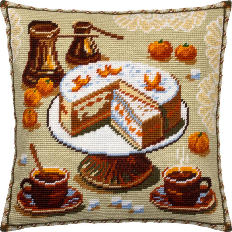 Tapestry Needlepoint pillow kit "Coffee" DIY Printed canvas - DIY-craftkits