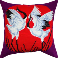 Tapestry Needlepoint pillow kit "Cranes" DIY Printed canvas - DIY-craftkits