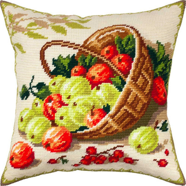 Tapestry Needlepoint pillow kit "Gooseberry basket" DIY Printed canvas - DIY-craftkits