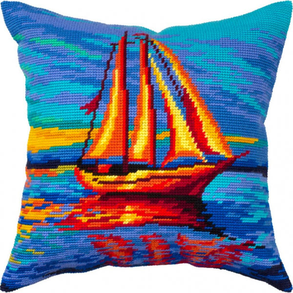 Tapestry Needlepoint pillow kit "Sailboat" DIY Printed canvas - DIY-craftkits