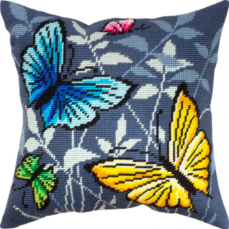 Tapestry Needlepoint pillow kit "Butterflies" DIY Printed canvas - DIY-craftkits