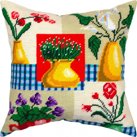 Tapestry Needlepoint pillow kit "Flowers" DIY Printed canvas - DIY-craftkits