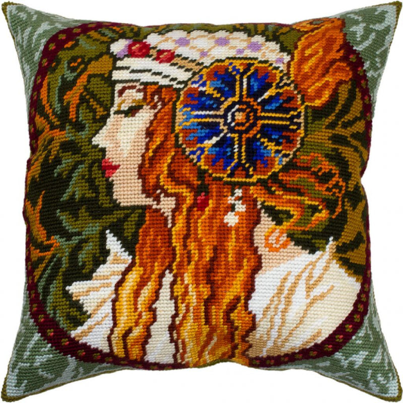 Tapestry Needlepoint pillow kit "Blonde" DIY Printed canvas - DIY-craftkits