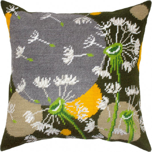 Tapestry Needlepoint pillow kit "Dandelions" DIY Printed canvas - DIY-craftkits