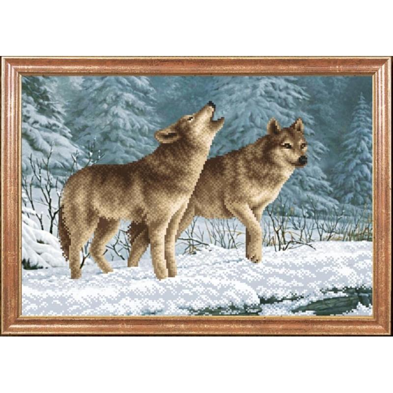 Bead embroidery kit Wolves DIY Beadwork Beading Bead stitching - DIY-craftkits