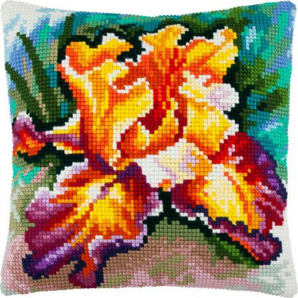 Cross stitch kit Pillow "Iris" DIY Printed canvas - DIY-craftkits