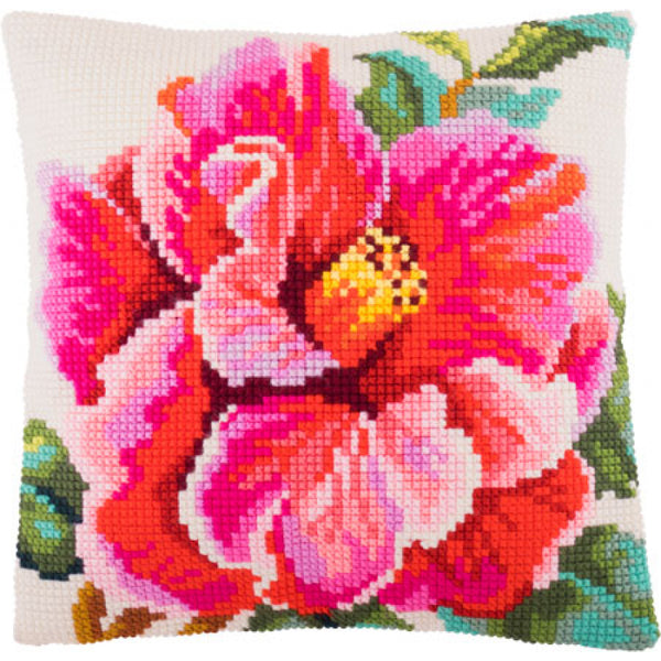 Cross stitch kit Pillow "Hibiscus" DIY Printed canvas - DIY-craftkits
