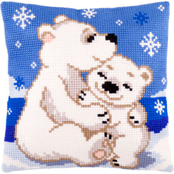 Cross stitch kit Pillow "White bears" DIY Printed canvas - DIY-craftkits