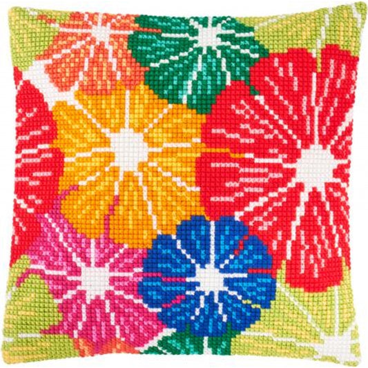 Cross stitch kit Pillow "Rainbow flowers" DIY Printed canvas - DIY-craftkits