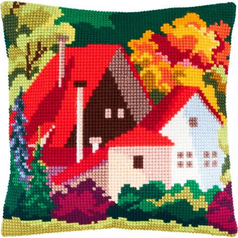 Cross stitch kit Pillow "Autumn landscape" DIY Printed canvas - DIY-craftkits