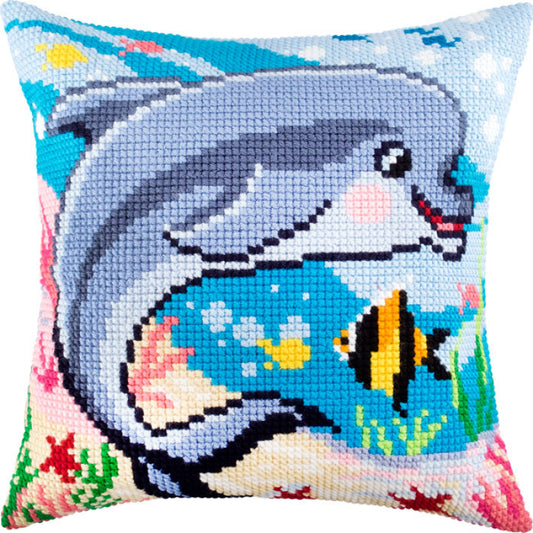 Cross stitch kit Pillow "Dolphin" DIY Printed canvas - DIY-craftkits