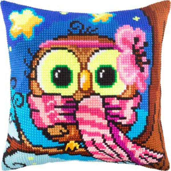 Cross stitch kit Pillow "Owl" DIY Printed canvas - DIY-craftkits