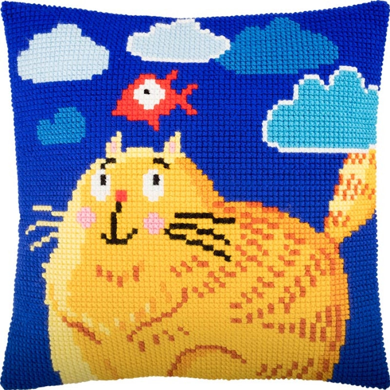 Cross stitch kit Pillow "Cat" DIY Printed canvas - DIY-craftkits