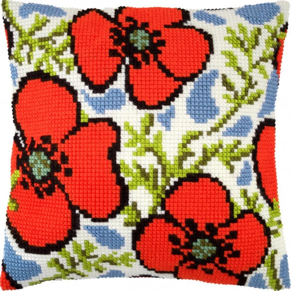 Cross stitch kit Pillow "Poppies" DIY Printed canvas - DIY-craftkits