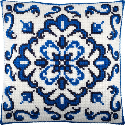 Cross stitch kit Pillow "Blue ornament" DIY Printed canvas - DIY-craftkits