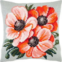 Cross stitch kit Pillow "Anemones" DIY Printed canvas - DIY-craftkits